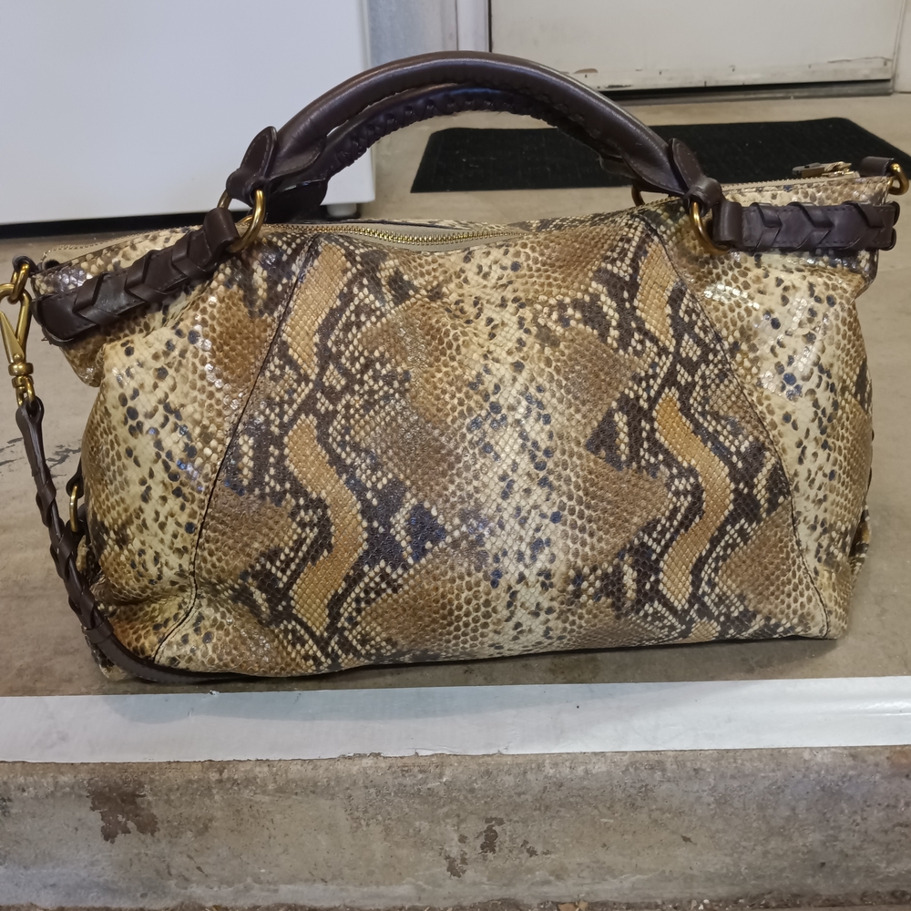 Ralph Lauren Python Pattern Bag with Dark Brown Trim - Picture 3 of 13